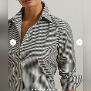 NWOT Lauren Ralph Lauren Easy Care Striped Long Sleeve Shirt in Brown/White.